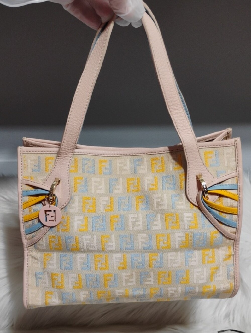 SALE! Fendi Zucchino Multicolor FF Canvas/Pink Charm Tote W/DB - Picture 13 of 14